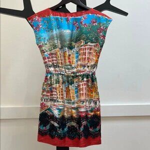 Portofino cap sleeve silk mini dress with lace